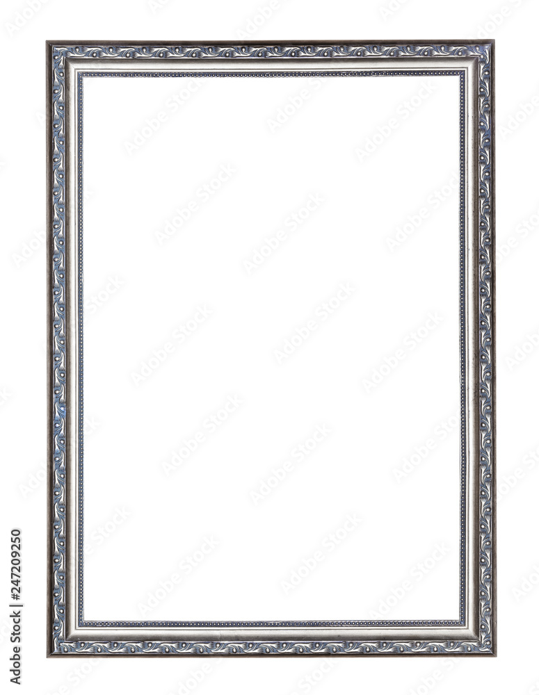 empty narrow silver carved wooden picture frame empty narrow silver carved wooden picture frame