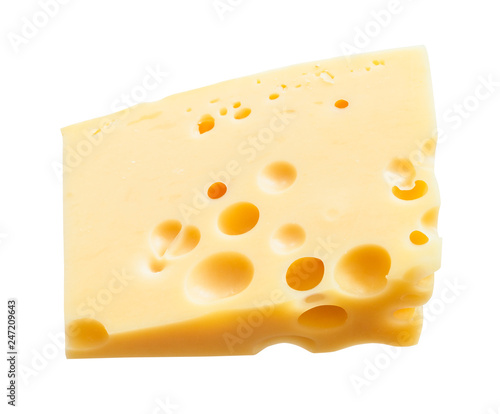 triangular hunk of yellow medium-hard swiss cheese