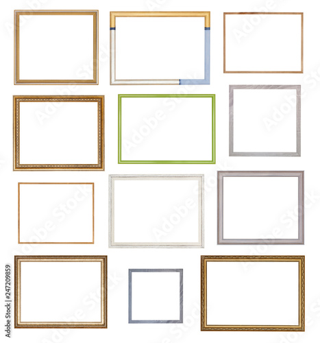 collage from various empty wooden picture frames