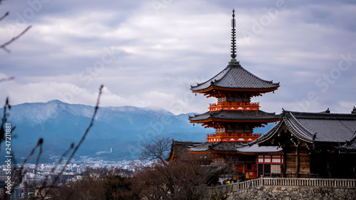 Winter view to Kiyomizu-dera triple tower