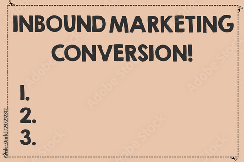Handwriting text Inbound Marketing Conversion. Concept meaning process of attracting the attention of prospect Broken Dashed Cut Lines with Scissors photo Solid Color Rectangular Shape