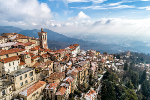 Aerial view of the Sacro Monte of Varese, is a sacred mount is a historic pilgrimage site and Unesco World Heritage, Varese, Lombardy, Italy