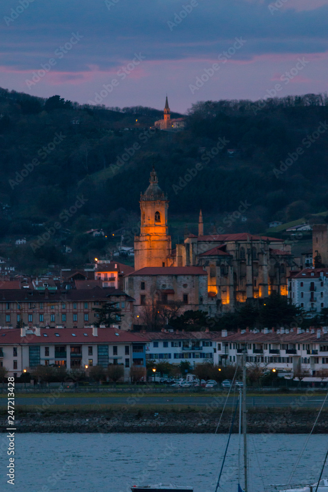 Fototapeta premium Hondarribia town at the east basque coast on the Txingudi bat with the Bidasoa river next to Irun and Hendaia, Basque Country.