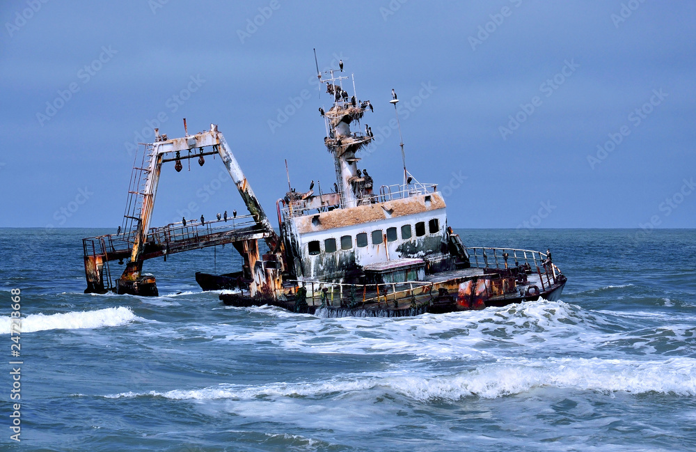 Shipwreck on the coast of the Skeletons National Park, Namibia Shipwreck on the coast of the Skeletons National Park, Namibia