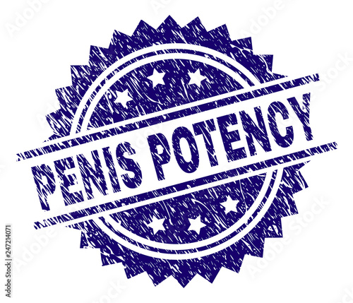 PENIS POTENCY stamp seal watermark with distress style. Blue vector rubber print of PENIS POTENCY caption with retro texture.