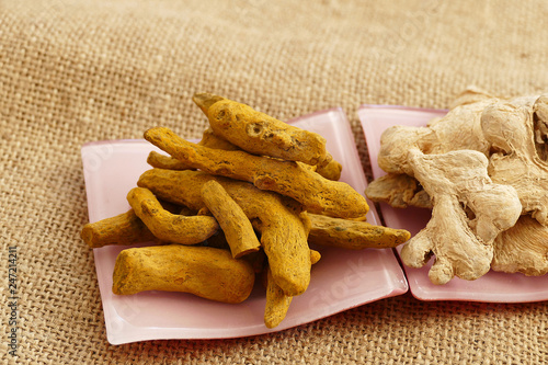 a plate of dried ginger and turmeric