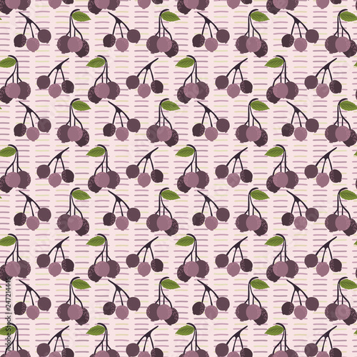 Realistic aronia berry vector illustration Seamless repeating pattern. Hand drawn black chokeberries, leaf. Juicy natural antioxidants. Nutritional superfruits background. Growing packaging design.