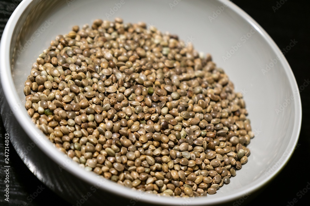 Hemp seeds in the bowl. Slovakia Hemp seeds in the bowl. Slovakia