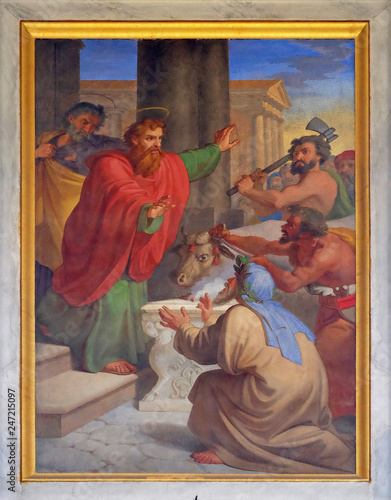 The fresco with the image of the life of St. Paul: Paul and Barnabas Taken for Gods, basilica of Saint Paul Outside the Walls, Rome, Italy © zatletic