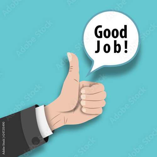 Success business concept with good job and businessman show thump up for agreement sign , cartoon or paper art design vector