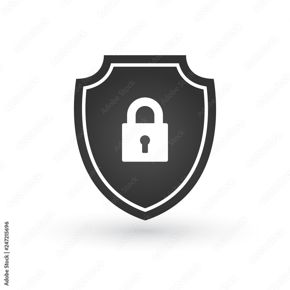 Abstract security shield with lock, security icon. Lock security icon. Vector illustration isolated on white background. Abstract security shield with lock, security icon. Lock security icon. Vector illustration isolated on white background.