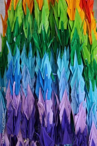 Japanese colorful origami cranes