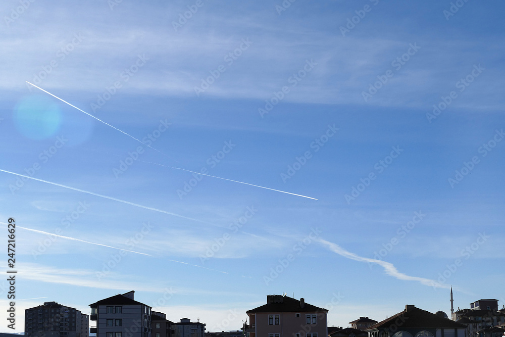 airplanes flying in the sky and clouds formed by it, airplanes flying in the sky and clouds formed by it,