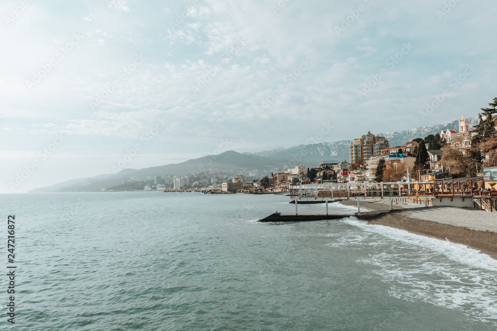 landscape of Yalta from Massandra beach.