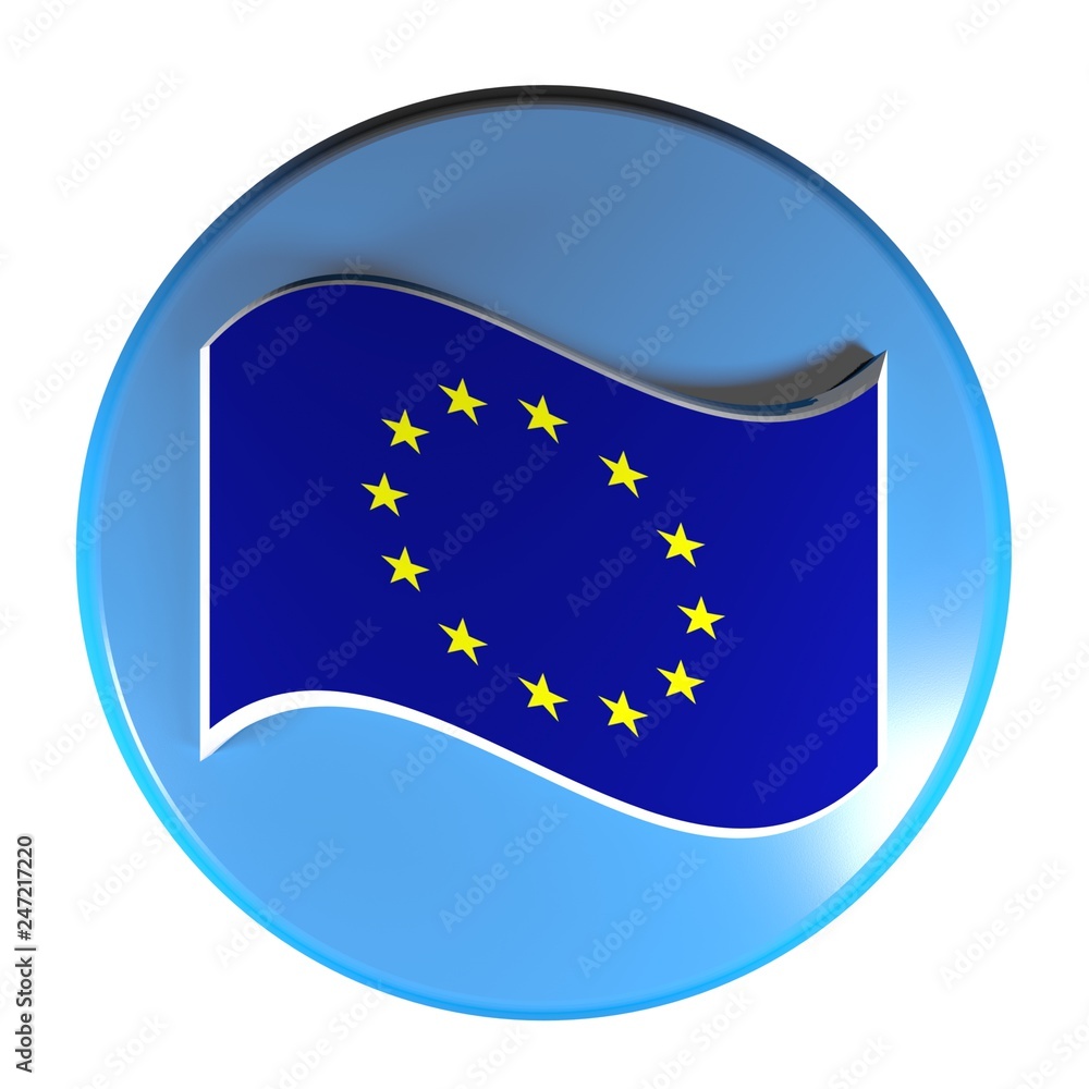 Blue circle push button European union flag - 3D rendering illustration