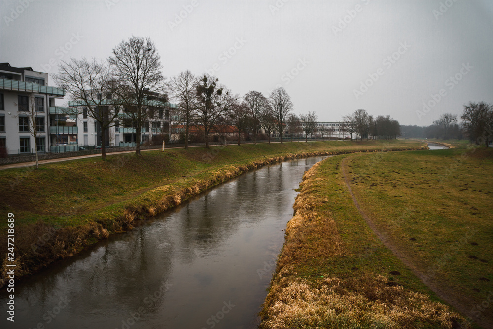 Riverbed in a foggy morning near the old town of Gottingen. Germany Riverbed in a foggy morning near the old town of Gottingen. Germany