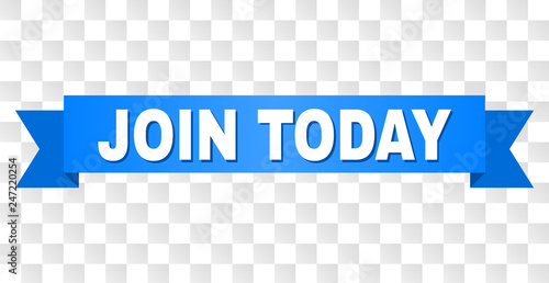 JOIN TODAY text on a ribbon. Designed with white caption and blue stripe. Vector banner with JOIN TODAY tag on a transparent background.