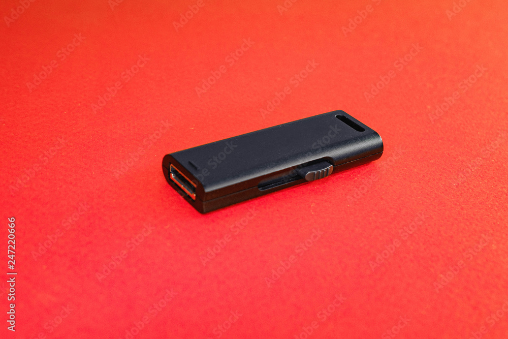 USB black flash drive on a red background memory card. memory USB black flash drive on a red background memory card. memory