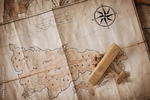 Vintage old map with the subject of the traveler, pilot