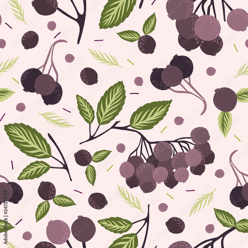 Vecteur Stock Realistic aronia berry vector illustration Seamless