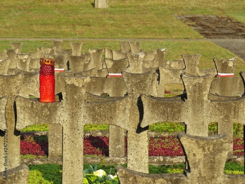 Tomb Stones Crosses at Cemetery of Palmiry Memorial Site, September 2018, Palmiry, Poland photo