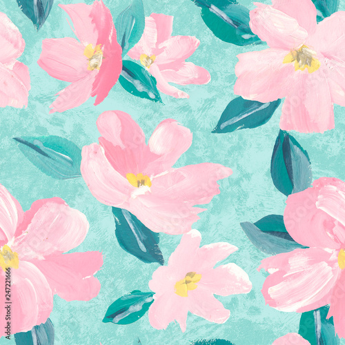 Seamless background pattern of pink Sakura blossom or Japanese flowering cherry symbolic of Spring suitable for textile, wrapping,  fabric.