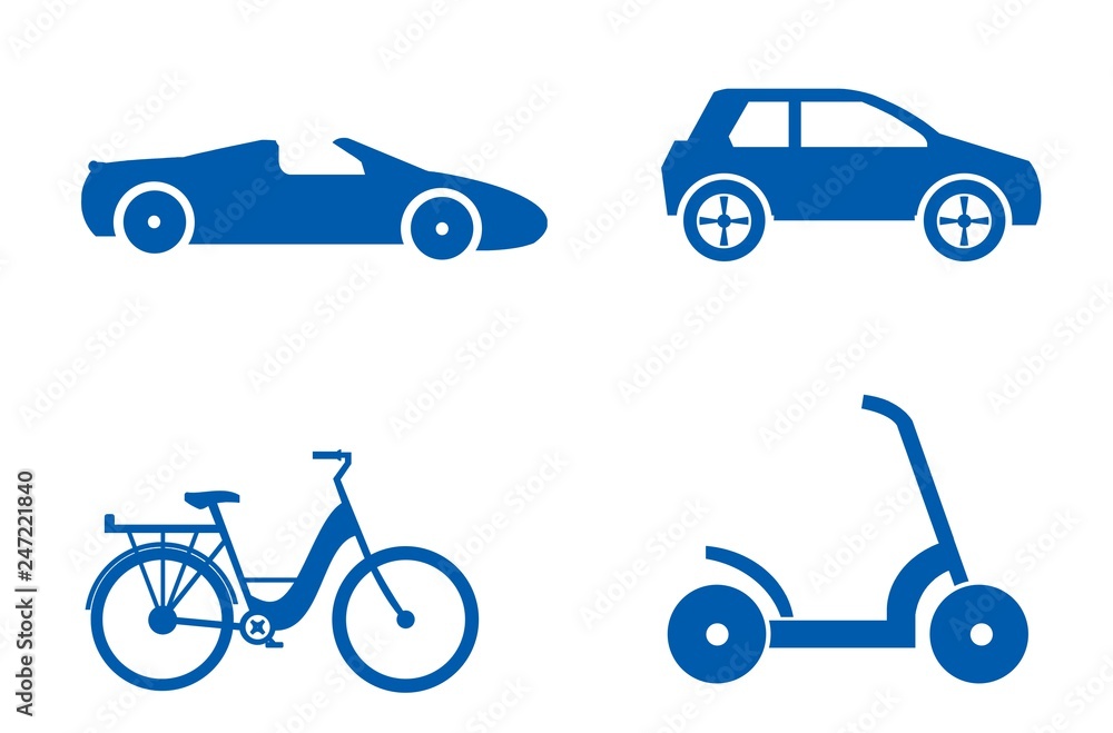 Naklejka premium Transport urbain en 4 icônes