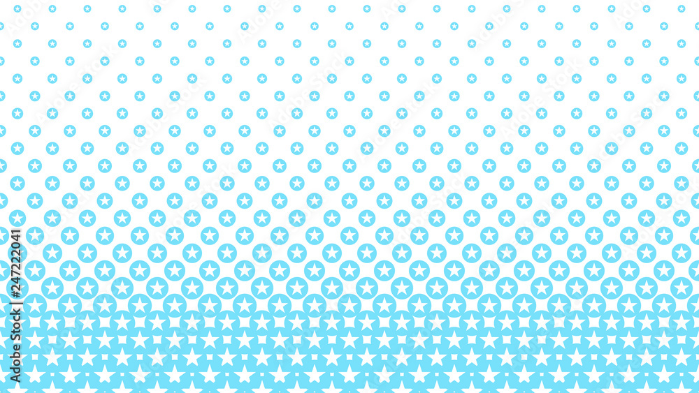 Abstract seamless pattern with halftone stars in circles. Geometric background. Vector illustration. 