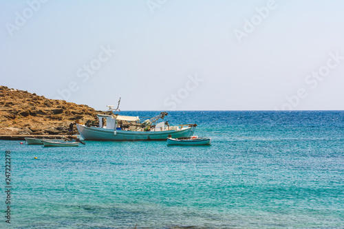 Fototapeta Naklejka Na Ścianę i Meble -  Fishing boat moored on the waterfront of the island of Serifos. Greece