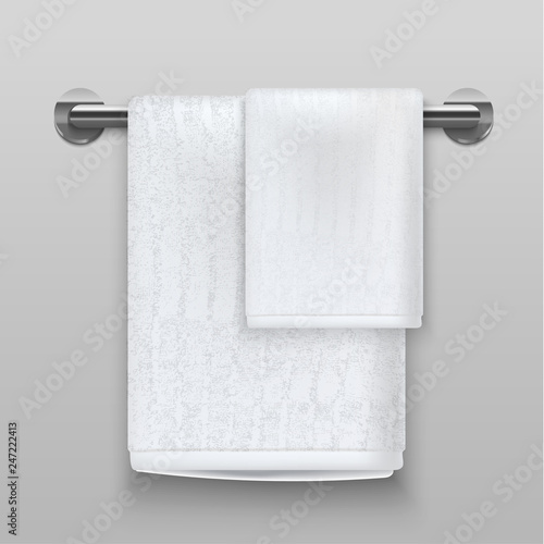 Realistic 3d Detailed White Terry Towels. Vector