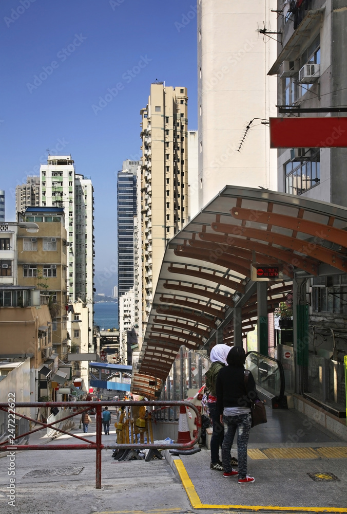 Naklejka premium Moving staircase in Hong Kong. China