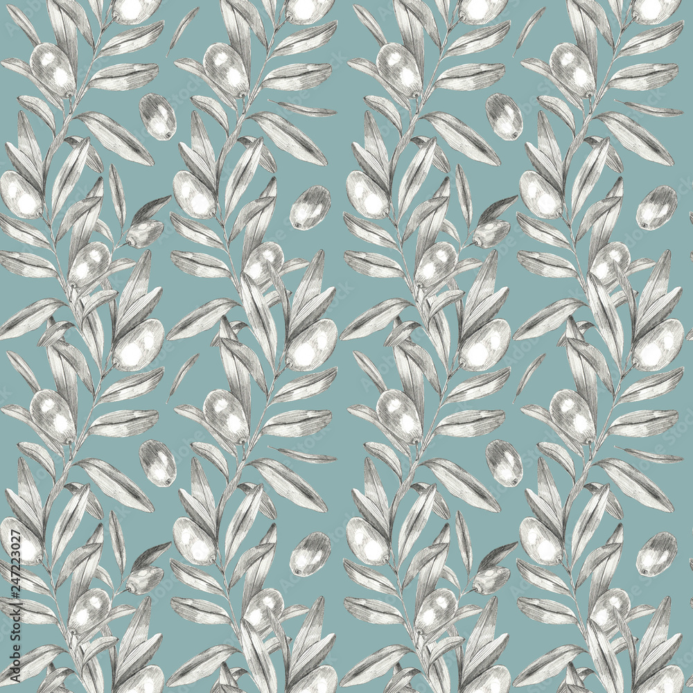 Fototapeta premium Olives seamless pattern