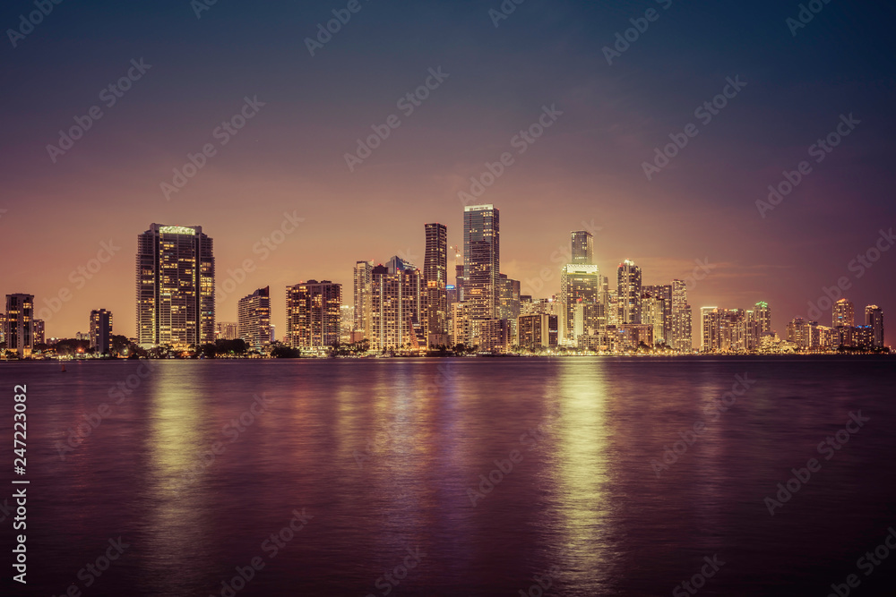 Miami city downtown at night in South Florida