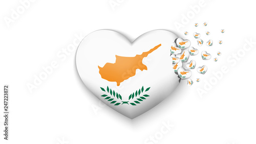 National flag of Cyprus in heart illustration. With love to Cyprus country. The national flag of Cyprus fly out small hearts on white background