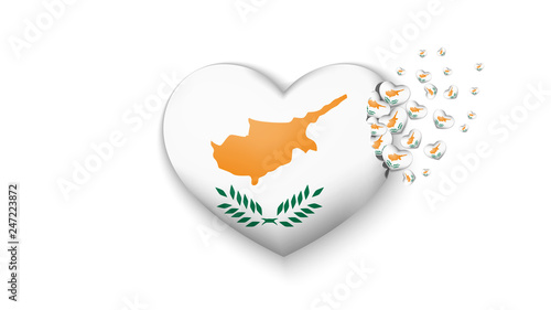 National flag of Cyprus in heart illustration. With love to Cyprus country. The national flag of Cyprus fly out small hearts on white background photo