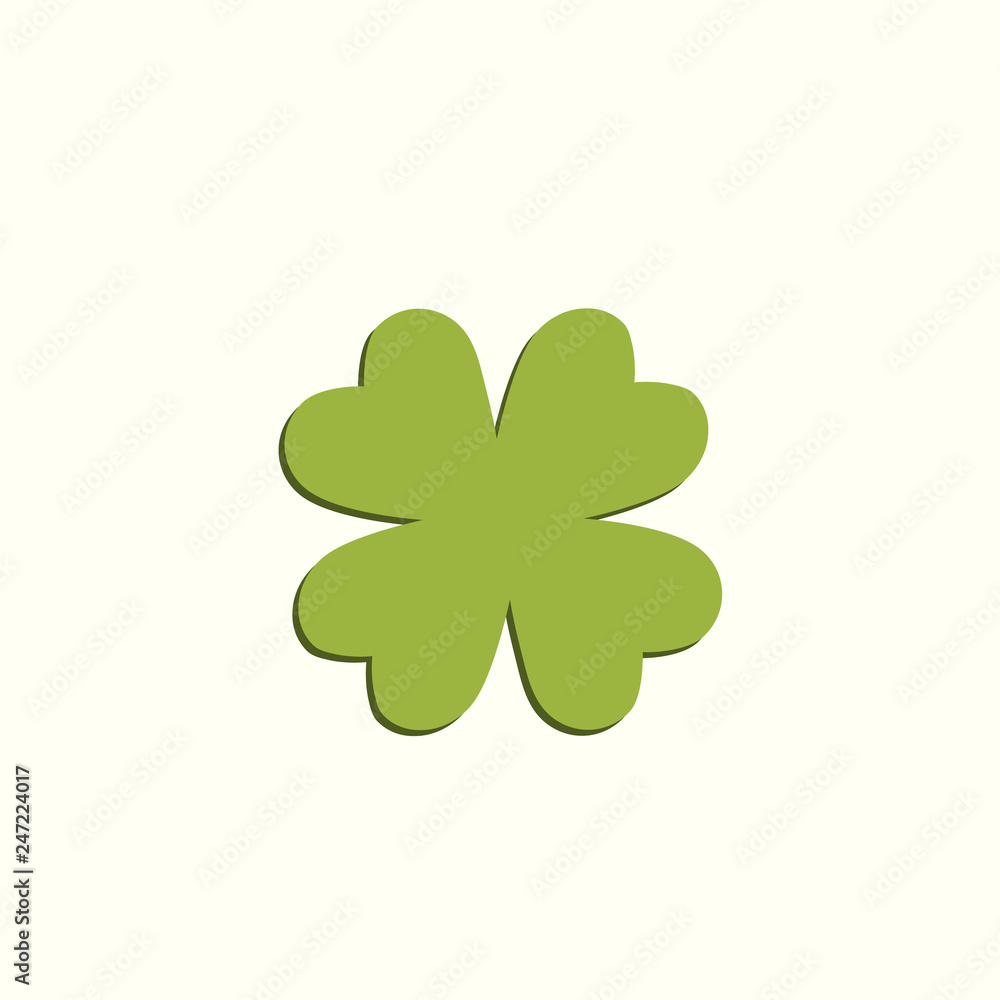 Clover four leaf symbol. Green leaf. Symbol of St. Patrick's Day. Green clover leaf with flat shadow. Clover four leaf symbol. Green leaf. Symbol of St. Patrick's Day. Green clover leaf with flat shadow.