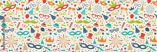 Concept of seamless pattern with party decorations. Vector