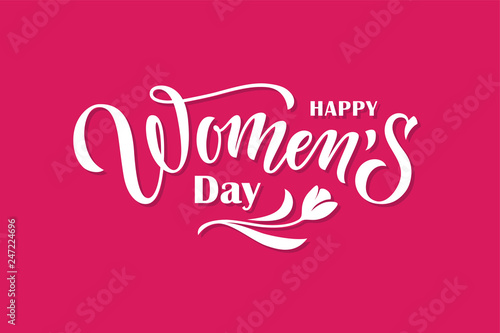 Happy Women's Day lettering on pink background.