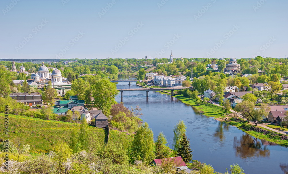 The old little provincial Russian town of Torzhok on the river Tvertsa