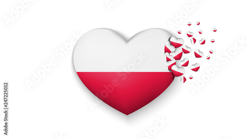 Free Download National flag of Poland in heart illustration. With love to Poland country. The national flag of Poland fly out small hearts on white background - GFXLoad