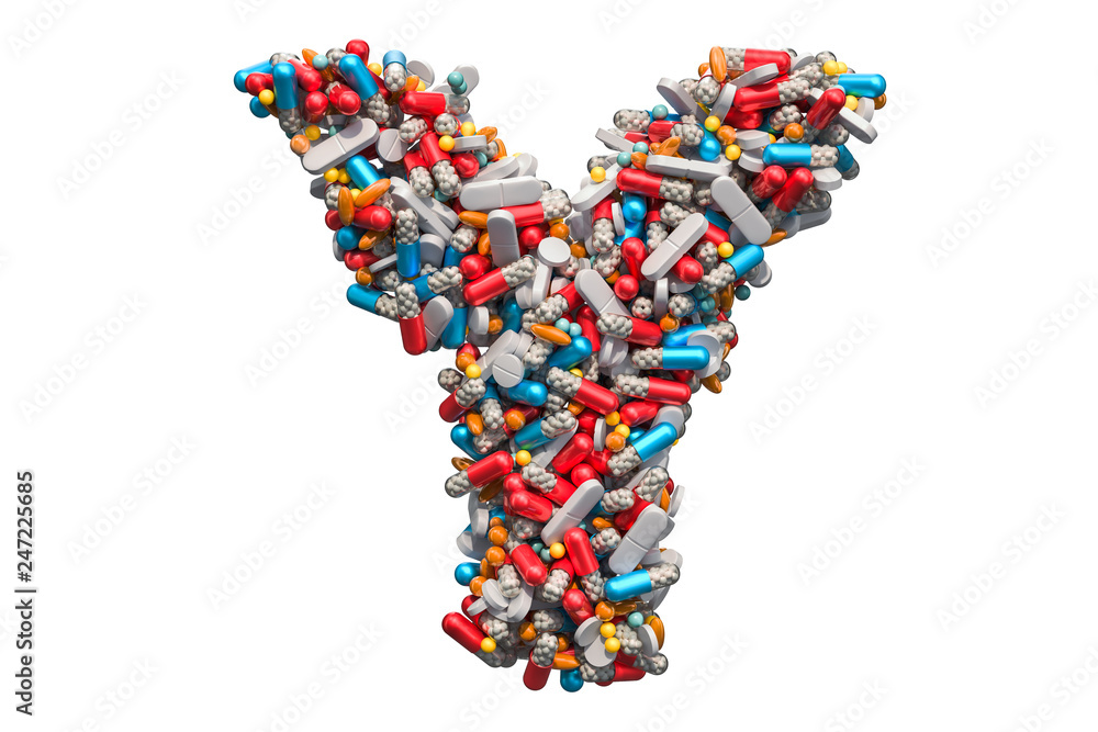 Letter Y from medicine pills, capsules, tablets. 3D rendering Letter Y from medicine pills, capsules, tablets. 3D rendering
