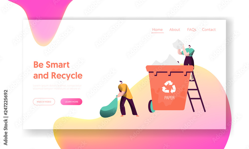 Recycle Separate Paper Trash Bin Landing Page. Man Throw Away Garbage to Container for Sorting to Reduce Environment Pollution. Reuse Concept for Website or Web Page. Flat Cartoon Vector Illustration Recycle Separate Paper Trash Bin Landing Page. Man Throw Away Garbage to Container for Sorting to Reduce Environment Pollution. Reuse Concept for Website or Web Page. Flat Cartoon Vector Illustration