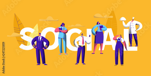 People Social Media Different Career Occupation Typography Banner. Professional Chef Profile Character. Person Job Networking Advertising Horizontal Poster Design Flat Cartoon Vector Illustration