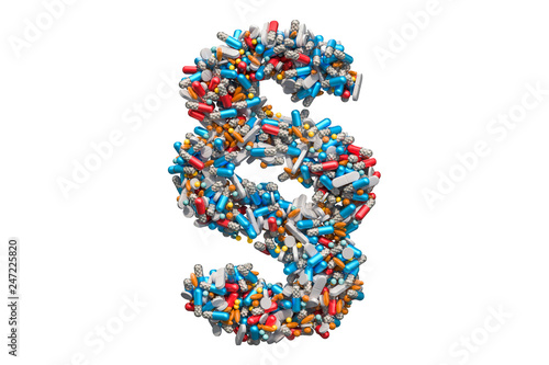 Paragraph, section symbol from medicine pills, capsules, tablets. 3D rendering