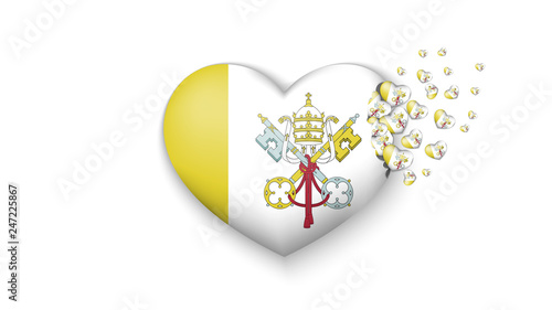 National flag of Vatican City in heart illustration. With love to Vatican City country. The national flag of Vatican City fly out small hearts on white background