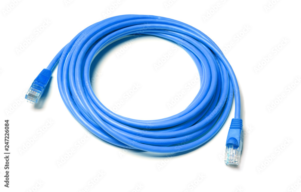 Isolated blue patch cord internet cable on white background Isolated blue patch cord internet cable on white background