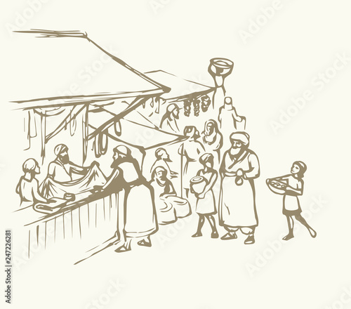 Old eastern market. Vector drawing