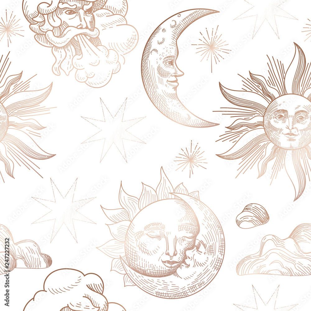 Vintage Sun And Moon Illustration