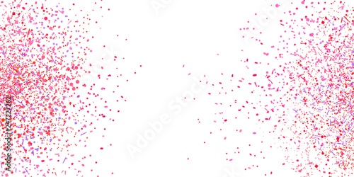 Colorful festive confetti on isolated white background. Abstract texture with many glitters. Holiday elements. Colored pattern for flyers, banners and textiles