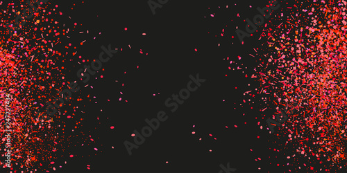 Colorful confetti on isolated background. Texture with many colored glitters. Holiday elements on black. Pattern for flyers, banners and textiles. Greeting cards